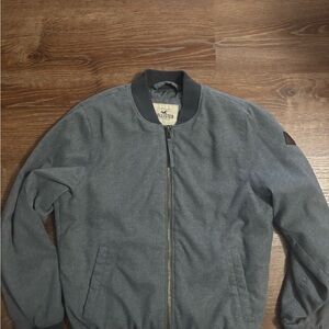 Hollister Men’s Grey Bomber Jacket - Size Medium - Full Zip Lightweight Coat
